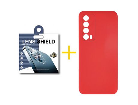 Pack 1 Película de Cámara trasera + Funda SKYHE por Huawei P Smart 2021 Silicona Líquida Rojo