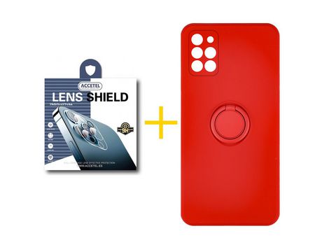 Pack 1 X Protector de Cámara trasera + Funda ACCETEL para Samsung Galaxy A31 Gel O-Ring Rojo
