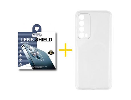 Pack 1 X Protector de Cámara trasera + Funda ACCETEL para Huawei P Smart 2021 Silicona Líquida Transparente Clear