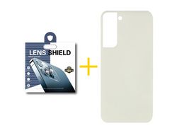 Pack 1 Película de Cámara Trasera + Funda para Samsung Galaxy S22 Plus 5G Silicona Líquida Arena