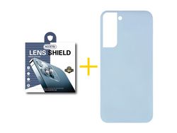 Pack 1 X Protector de Cámara Trasera + Funda para Samsung Galaxy S22 Plus 5G Silicona Líquida Azul Claro