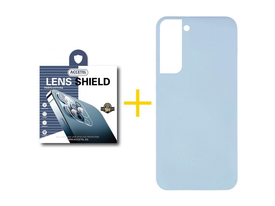 Pack 1 X Protector de Cámara Trasera + Funda para Samsung Galaxy S22 Plus 5G Silicona Líquida Azul Claro