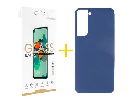 Pack 1 Película 2.5D + Funda para Samsung Galaxy S22 Plus 5G Silicona Líquida Azul Oscuro