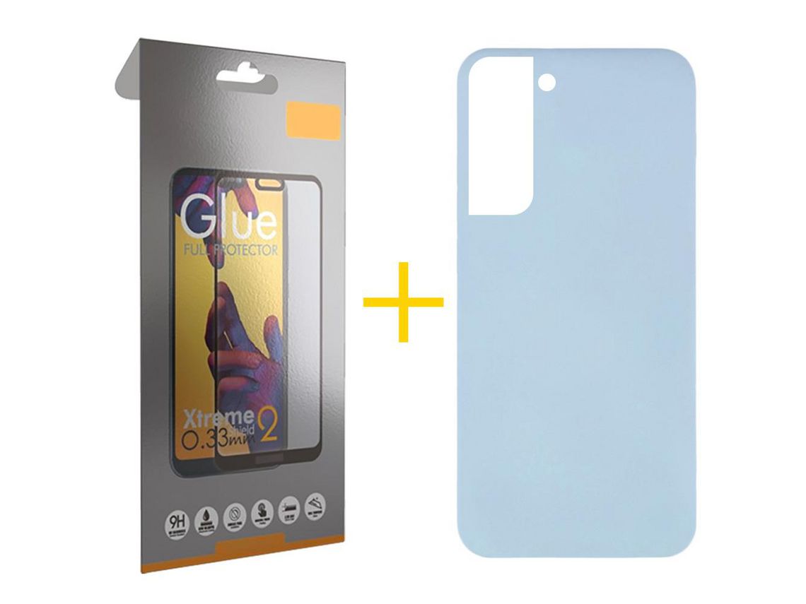 Pack 1 Película Full + Funda para Samsung Galaxy S22 Plus 5G Silicona Líquida Azul Claro