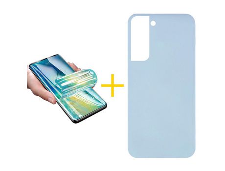 Pack 1 Película + Funda para Samsung Galaxy S22 Plus 5G Silicona Líquida Azul Claro