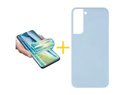 Pack 1 Película + Funda para Samsung Galaxy S22 Plus 5G Silicona Líquida Azul Claro