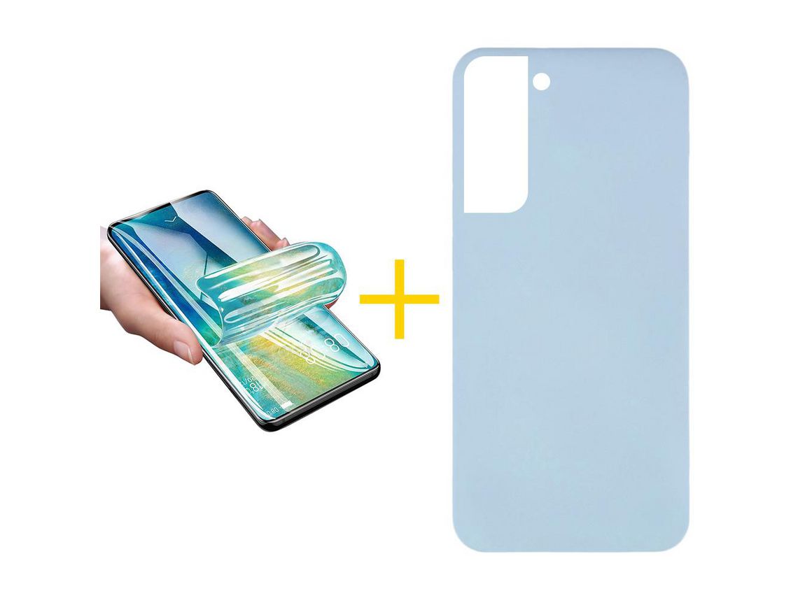 Pack 1 Película + Funda para Samsung Galaxy S22 Plus 5G Silicona Líquida Azul Claro