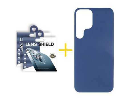 Pack 2 Películas de Cámara Trasera + Funda para Samsung Galaxy S21 Ultra 5G Silicona Líquida Azul Oscuro