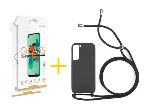 Pack 2 Películas 2.5D + Funda SKYHE para Samsung Galaxy S21 FE 5G Gel con Cordón Negro