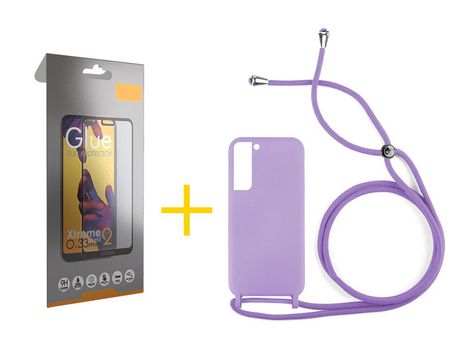 Pack 1 Película Full + Funda SKYHE para Samsung Galaxy S21 FE 5G Gel con Cordón Lila