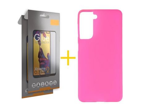 Pack 2 Películas Full + Funda SKYHE para Samsung Galaxy S21 FE 5G Silicona Liso Rosa