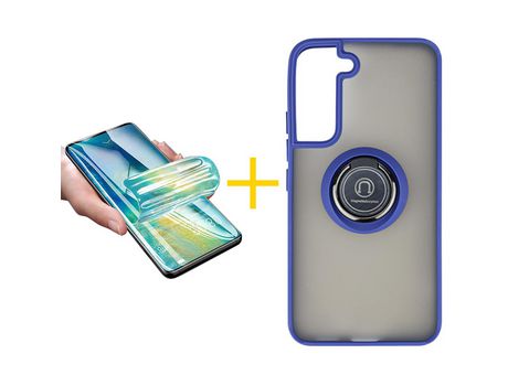 Pack 1 Película + Funda SKYHE para Samsung Galaxy S21 FE 5G Gel Bumper con Anillo Azul