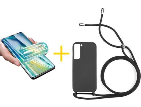 Pack 1 X Protector de Vidrio Templado Hidrogel + Funda ACCETEL para Samsung Galaxy S21 FE 5G Gel con Cordón Negro
