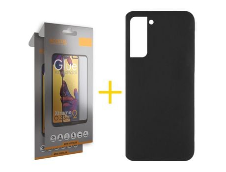 Pack 2 X Protector de Vidrio Templado Full + Funda ACCETEL para Samsung Galaxy S21 FE 5G Silicona Líquida Negro