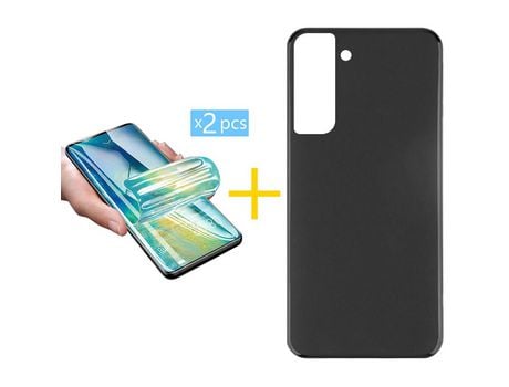 Pack 2 X Protector de Vidrio Templado Hidrogel + Funda ACCETEL para Samsung Galaxy S21 FE 5G Silicona Liso Negro