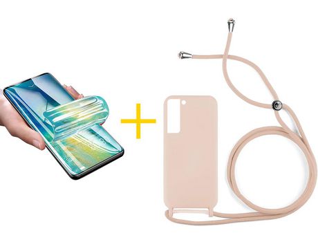 Pack 1 Película + Funda SKYHE para Samsung Galaxy S21 FE 5G Gel con Cordón Rosa Pastel