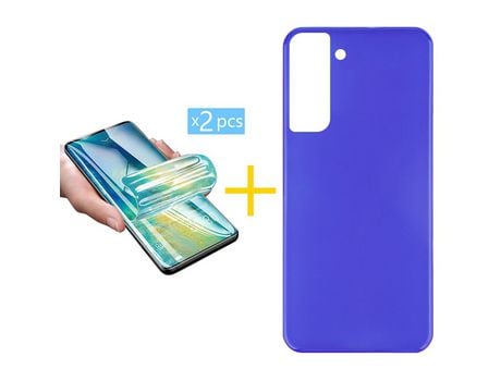 Pack 2 X Protector de Vidrio Templado Hidrogel + Funda ACCETEL para Samsung Galaxy S21 FE 5G Silicona Liso Azul