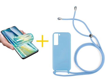 Pack 1 X Protector de Vidrio Templado Hidrogel + Funda ACCETEL para Samsung Galaxy S21 FE 5G Gel con Cordón Lila