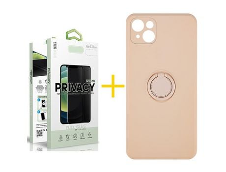 Pack 1 Película Antiespía + Funda SKYHE para Apple iPhone 13 Mini Gel O-Ring Rosa Pastel