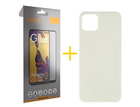 Pack 1 x Protector de Vidrio Templado Full + Funda ACCETEL para iPhone 11 Pro Silicona Líquida Arena