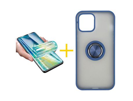Pack 1 X Protector de Vidrio Templado Hidrogel + Funda ACCETEL para iPhone 13 Pro Max Gel Bumper con Anillo Azul