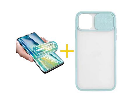 Pack 1 Película + Funda SKYHE para Apple iPhone 13 Pro Max Gel Protteción Cámara Verde-Mar