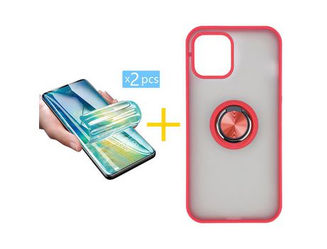 Pack 2 Películas + Funda SKYHE para Apple iPhone 13 Mini Gel Bumper con Anillo Rojo