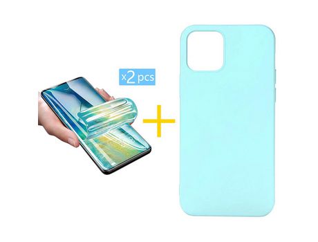 Pack 2 Películas + Funda SKYHE para Apple iPhone 13 Mini Silicona Líquida Verde-Água