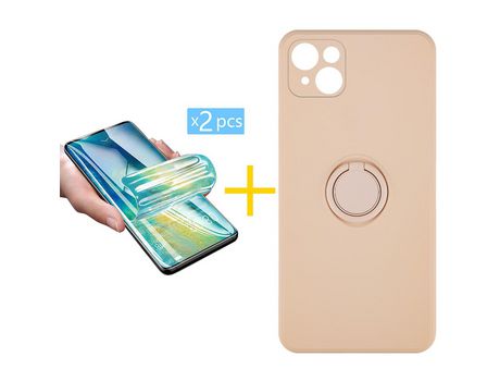 Pack 2 Películas + Funda SKYHE para Apple iPhone 13 Mini Gel O-Ring Rosa Pastel