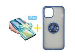 Pack 2 Películas + Funda SKYHE para Apple iPhone 13 Pro Max Gel Bumper con Anillo Azul