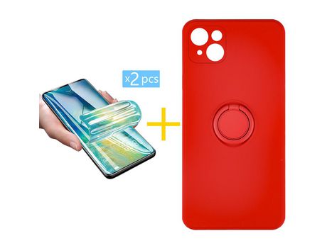 Pack 2 Películas + Funda SKYHE para Apple iPhone 13 Mini Gel O-Ring Rojo
