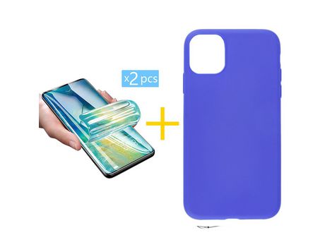 Pack 2 Películas + Funda SKYHE para Apple iPhone 13 Mini Silicona Liso Azul