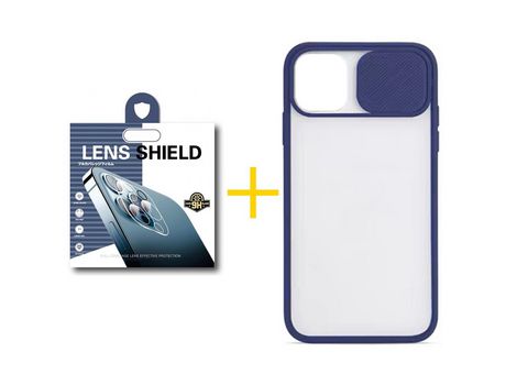Pack 1 Película de Cámara Trasera + Funda SKYHE para Apple iPhone 13 Pro Max Gel Protteción Cámara Azul Oscuro