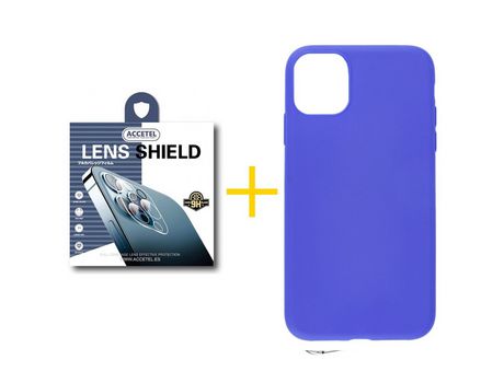 Pack 1 X Protector de Cámara Trasera + Funda ACCETEL para iPhone 13 Pro Max Silicona Liso Azul