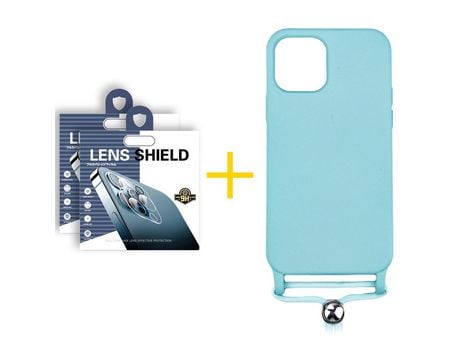 Pack 2 Películas de Cámara Trasera + Funda SKYHE para Apple iPhone 13 Pro Gel con Cordón Agua Verde