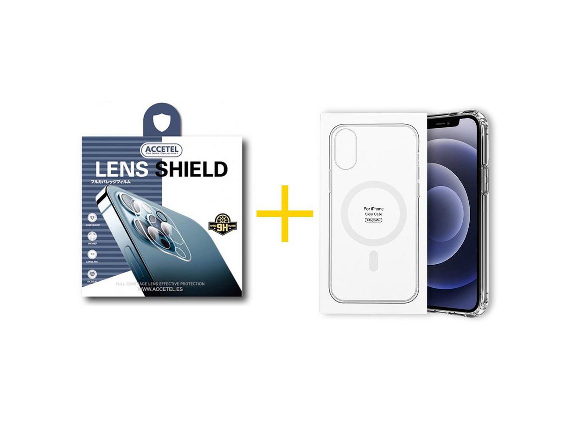 Pack 1 X Protector de Cámara Trasera + Funda ACCETEL para iPhone 13 Compatible con Magsafe Magnético Transparente Clear