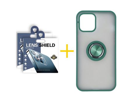Pack 2 Películas de Cámara Trasera + Funda SKYHE para Apple iPhone 13 Pro Gel Bumper con Anillo Verde