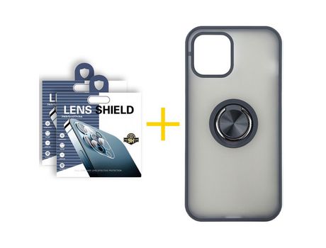 Pack 2 Películas de Cámara Trasera + Funda SKYHE para Apple iPhone 13 Pro Gel Bumper con Anillo Negro