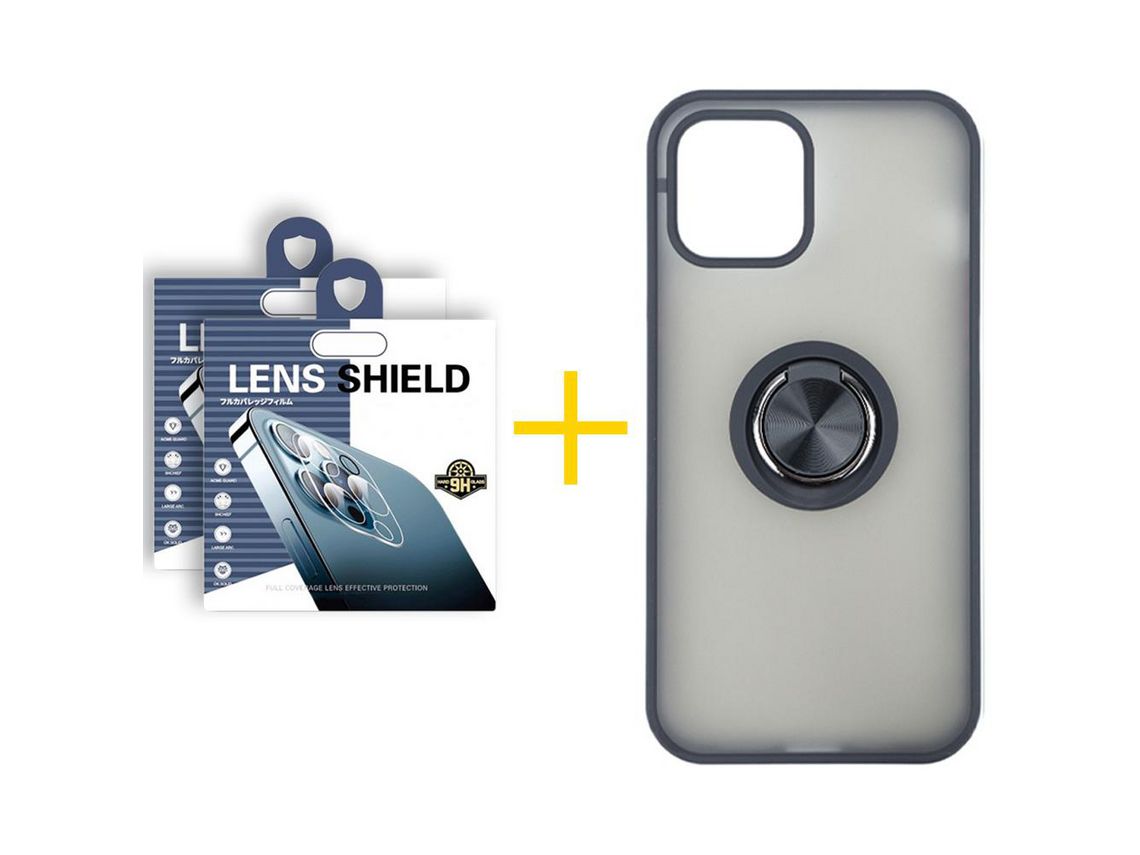 Pack 2 Películas de Cámara Trasera + Funda SKYHE para Apple iPhone 13 Gel Bumper con Anillo Negro