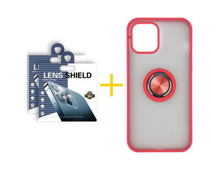 Pack 2 Películas de Cámara Trasera + Funda SKYHE para Apple iPhone 13 Pro Gel Bumper con Anillo Rojo