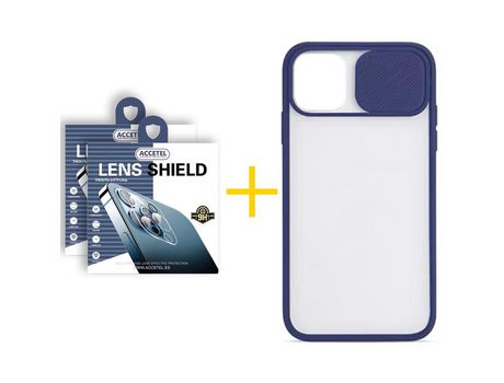 Pack 2 X Protector de Cámara Trasera + Funda ACCETEL para iPhone 13 Pro Max Gel Protección Cámara Azul Oscuro