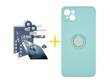 Pack 2 X Protector de Cámara Trasera + Funda ACCETEL para iPhone 13 Mini Gel O-Ring Verde-Agua