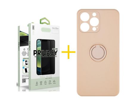 Pack 1 Película Antiespía + Funda SKYHE para Apple iPhone 13 Pro Max Gel O-Ring Rosa Pastel