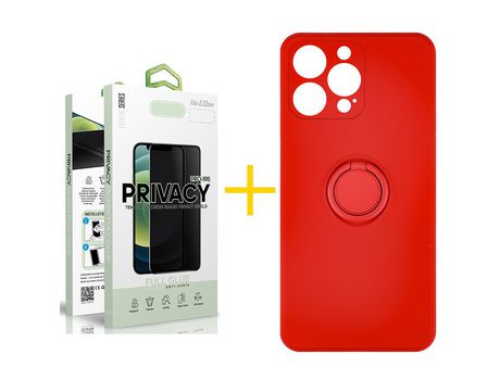 Pack 1 Película Antiespía + Funda SKYHE para Apple iPhone 13 Pro Max Gel O-Ring Rojo