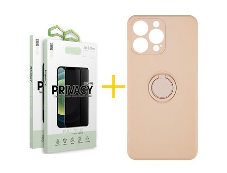 Pack 2 Películas Antiespía + Funda SKYHE para Apple iPhone 13 Pro Max Gel O-Ring Rosa Pastel
