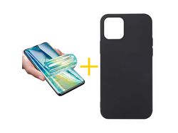 Pack 1 X Protector de Vidrio Templado Hidrogel + Funda ACCETEL para iPhone 13 Mini Silicona Líquida Negro