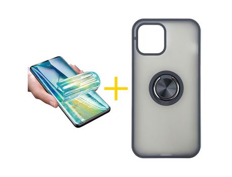 Pack 1 Película + Funda SKYHE para Apple iPhone 13 Mini Gel Bumper con Anillo Negro