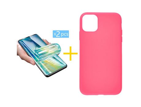 Pack 2 Películas + Funda SKYHE para Apple iPhone 13 Mini Silicona Liso Rosa