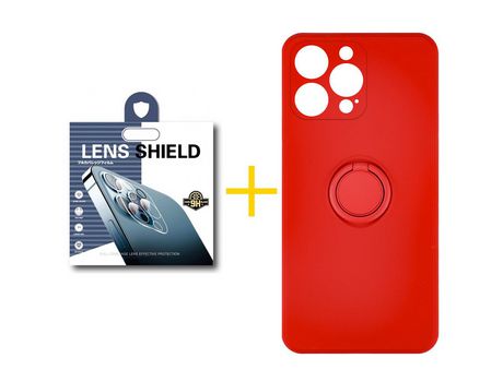 Pack 1 Película de Cámara Trasera + Funda SKYHE para Apple iPhone 13 Pro Max Gel O-Ring Rojo