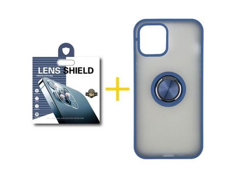 Pack 1 Película de Cámara Trasera + Funda SKYHE para Apple iPhone 13 Pro Gel Bumper con Anillo Azul